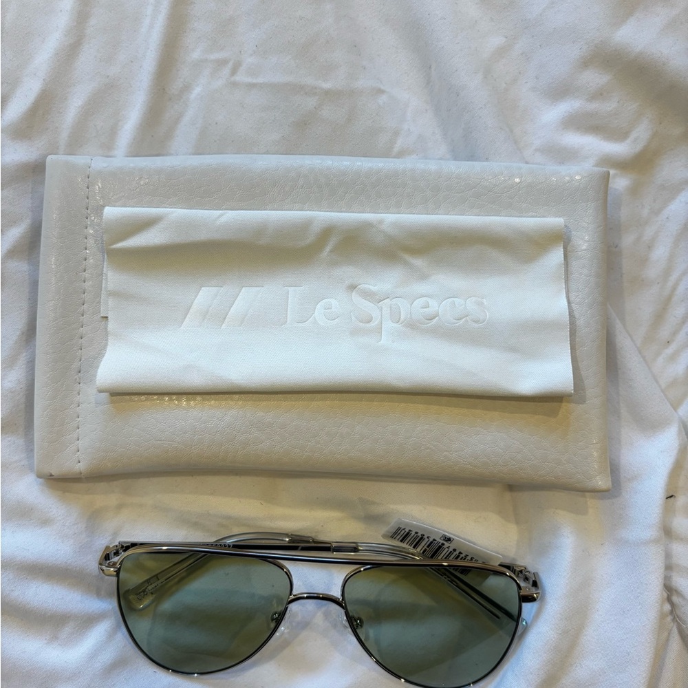Le Specs Silver Metal Aviator Sunglasses with Green Lenses